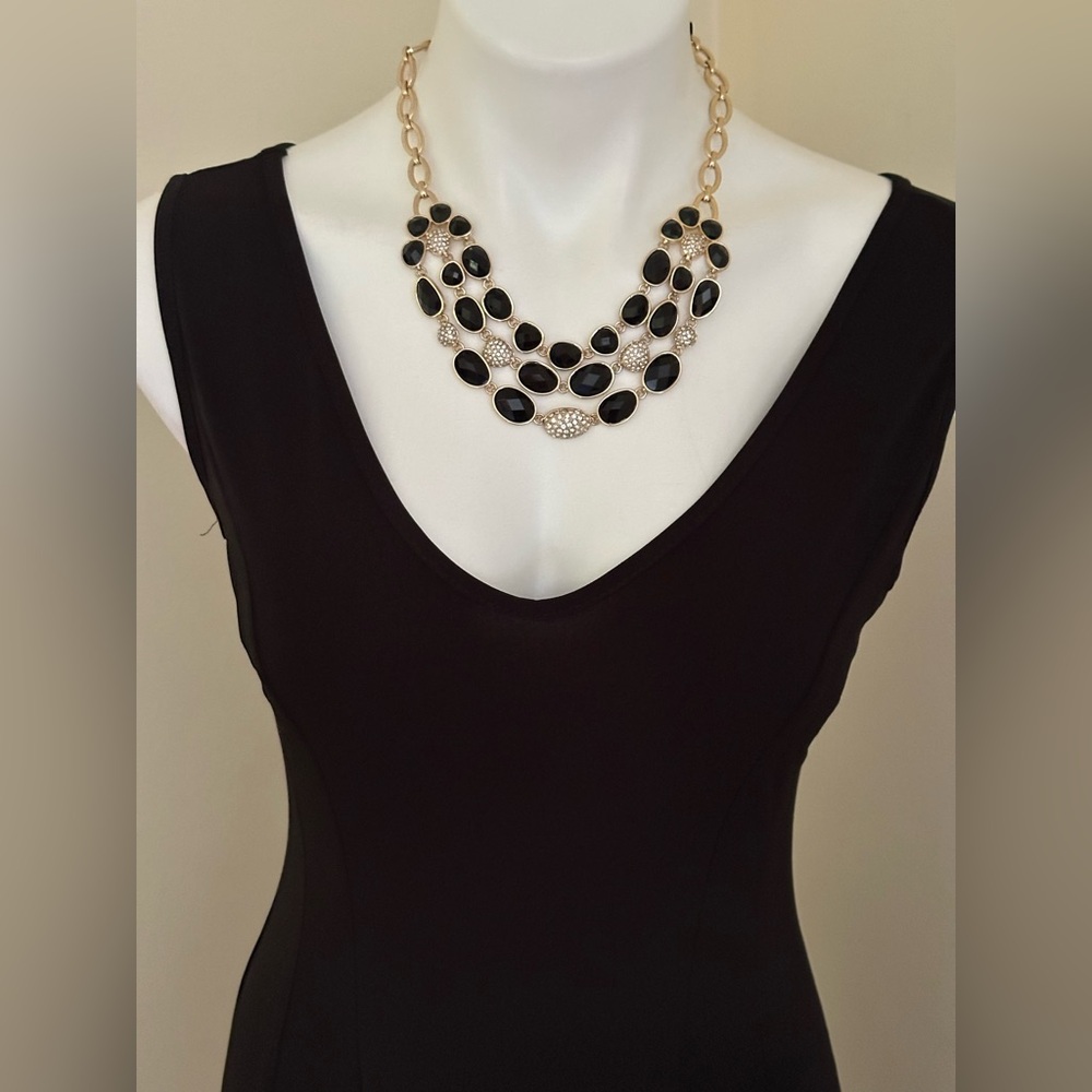 CLARA SUNWOO Little Black Scoop Neck Midi Summer Dress Sz XS Thick Material.. - Picture 2 of 11